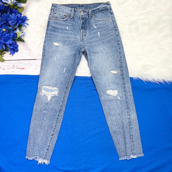 👖|•LEVI'S•| Leather Patch Rad Cool Skinny Straight Wedgie Jeans Size 27👖 - Picture 1 of 10